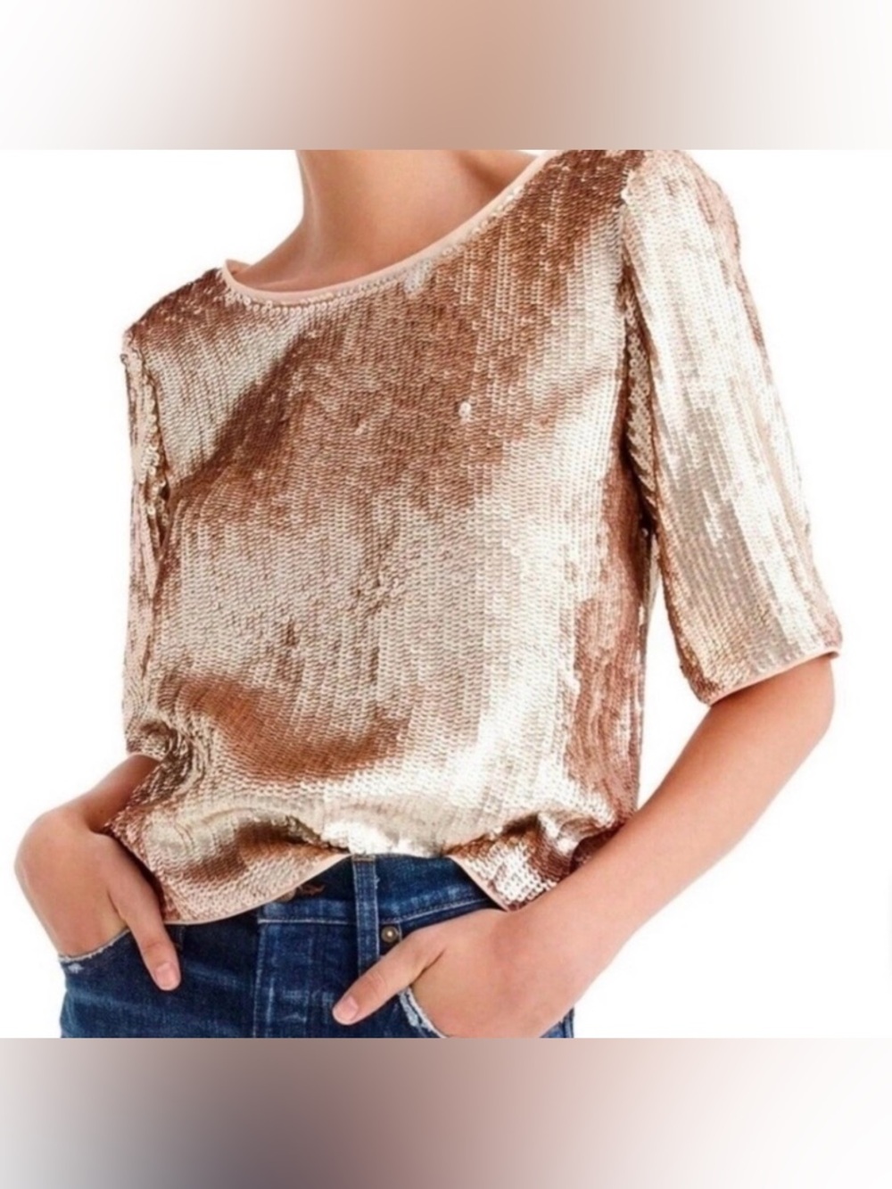 J.Crew Sequin Back-Tie Top in Champagne/Bronze Top Size 2